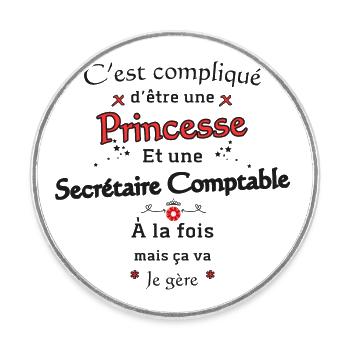 Princesse Secrétaire Comptable - Magnet rond - blanc - Devant
