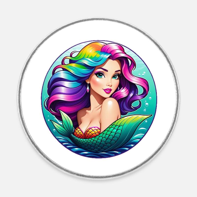The Mermaid - Round  fridge magnet - white