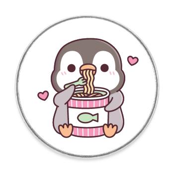 Un pingouin mignon aime les nouilles instantanées - Magnet rond - blanc - Devant