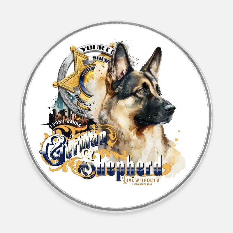 German Shepherd - Round  fridge magnet - white