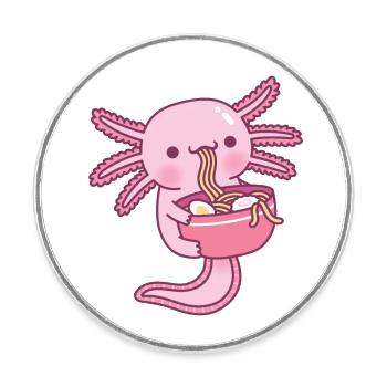 Mignon axolotl mangeant des nouilles ramen japonaises - Magnet rond - blanc - Devant