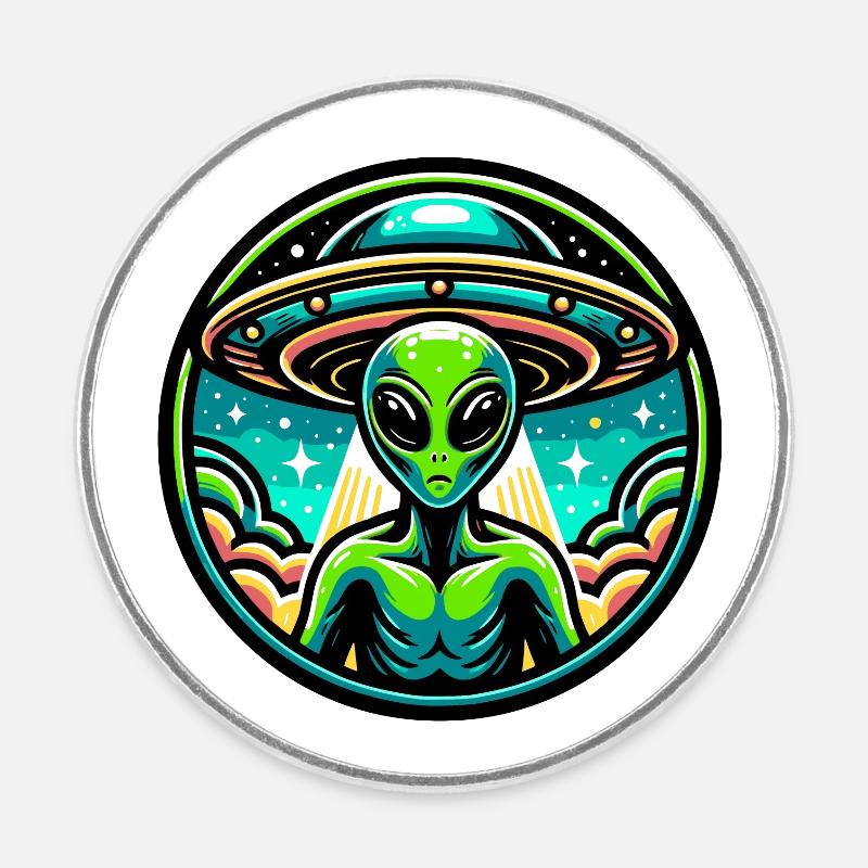 OVNI Extraterrestre - Magnet rond - blanc