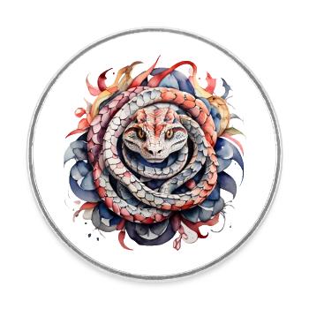 Snake Mandala – La spirale de la nature - Magnet rond - blanc - Devant