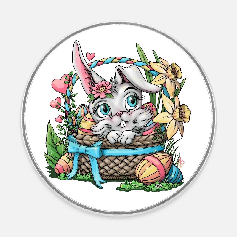 Lapin de Pâques dans un panier - Magnet rond - blanc