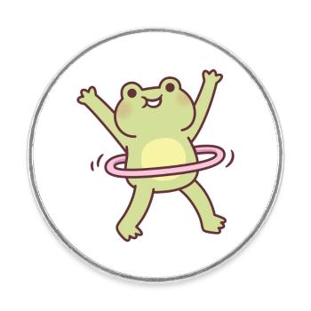 Grenouille mignonne jouant avec un cerceau - Magnet rond - blanc - Devant