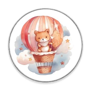 Baby bear red with balloon and clouds, watercolors - Round  fridge magnet - white - Front