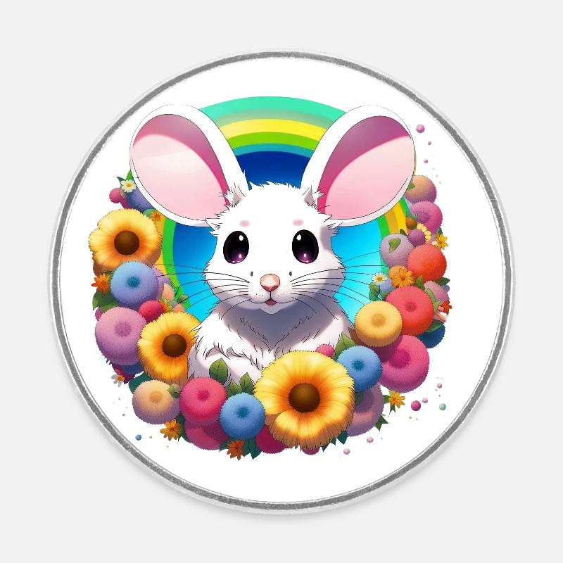 Rainbow Mouse - Round  fridge magnet - white
