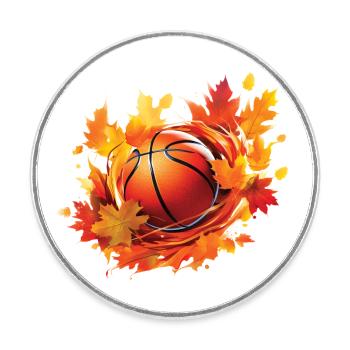 Basketball, maple and oak leaves in autumn - Round  fridge magnet - white - Front