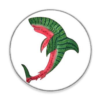 melon shark melon shark fish melon kawaii diving - Round  fridge magnet - white - Front