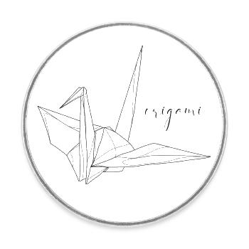Origami Kranich - Runder Kühlschrankmagnet - Weiß - Vorne