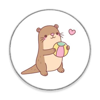 Loutre mignonne jouant avec le ballon de plage - Magnet rond - blanc - Devant
