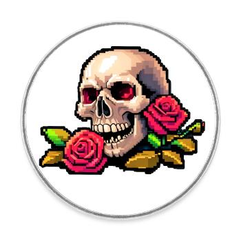 8Bit Skull - Red eyes - Round  fridge magnet - white - Front