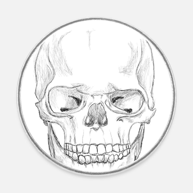 SkullSketchBlack - Round fridge magnet - white