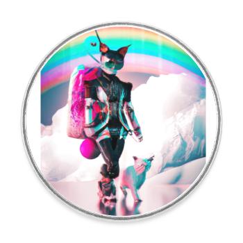 Cyborg Katzen Sci-fi Geisha Geschenkidee - Runder Kühlschrankmagnet - Weiß - Vorne
