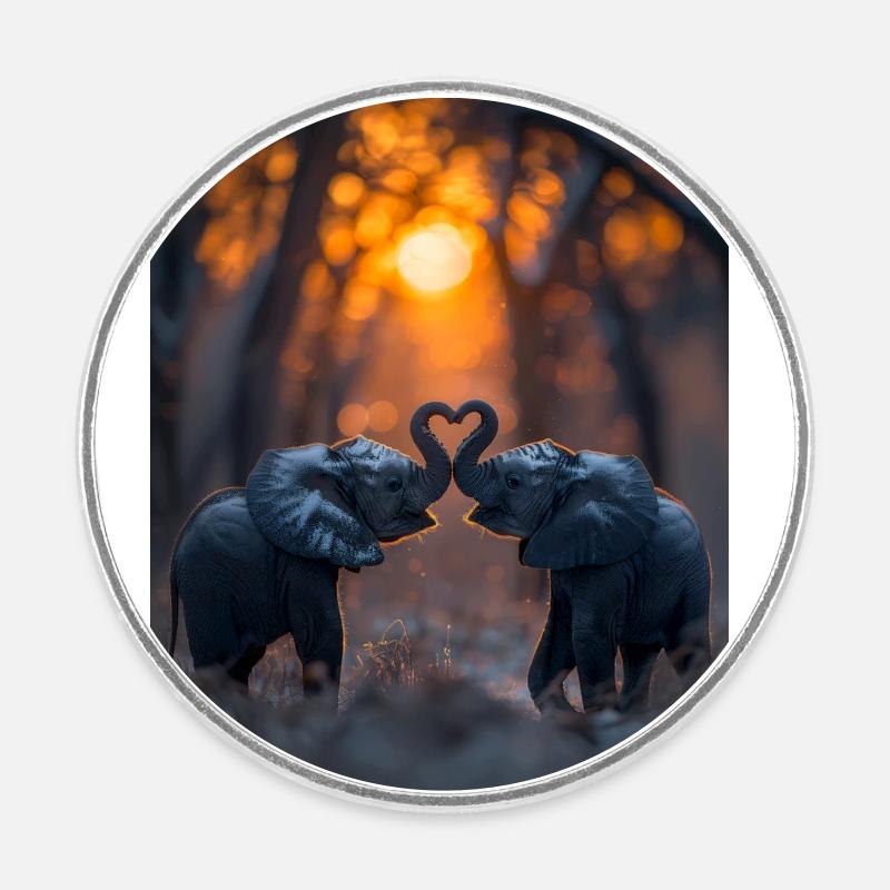 Elephant Love - Round  fridge magnet - white