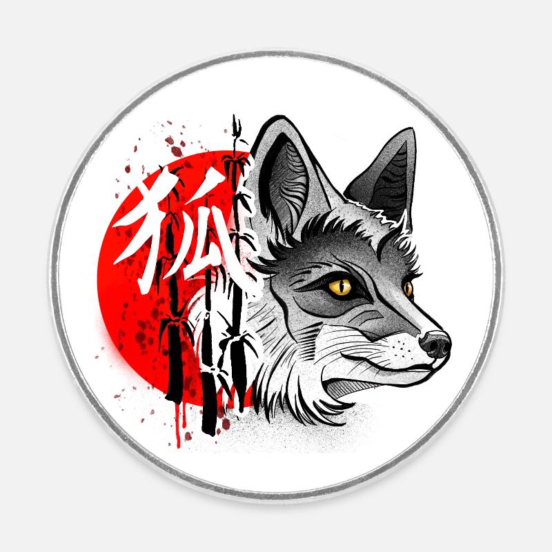 Kitsune - Runder Kühlschrankmagnet - Weiß