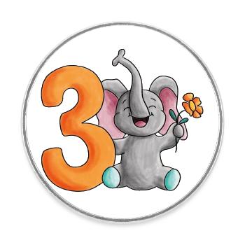 3e anniversaire éléphant - Magnet rond - blanc - Devant