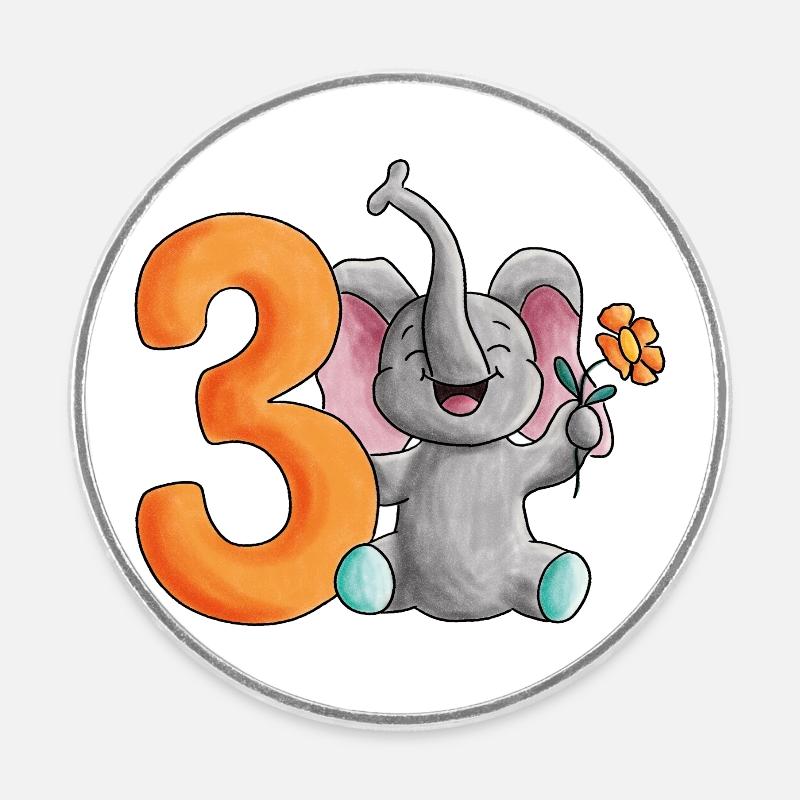 3. Geburtstag Elefant - Runder Kühlschrankmagnet - Weiß