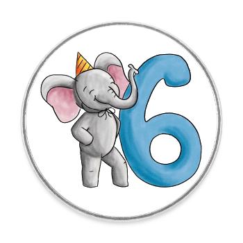 6e anniversaire éléphant - Magnet rond - blanc - Devant