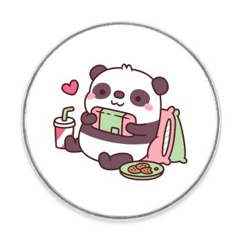 Cute Panda Playing Video Games - Round  fridge magnet - white - Front