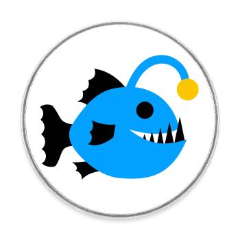 Fisch Anglerfisch Tiefsee Tiefseefisch Grafik Icon - Runder Kühlschrankmagnet - Weiß - Vorne