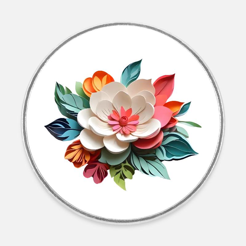 Joie de la fleur - Magnet rond - blanc