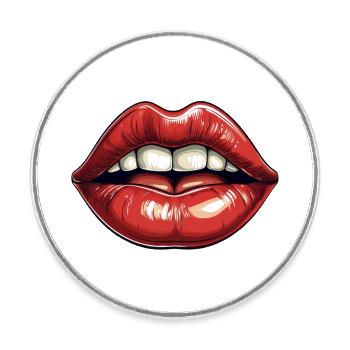 Bouche aux lèvres rouges - Magnet rond - blanc - Devant