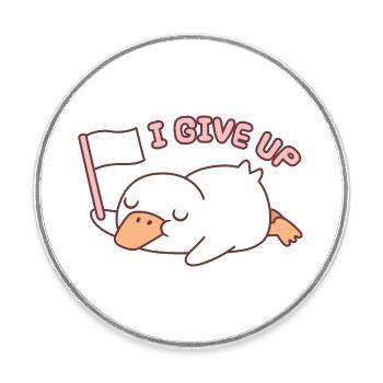 Cute Ducky Waving White Flag I Give Up Funny - Round  fridge magnet - white - Front