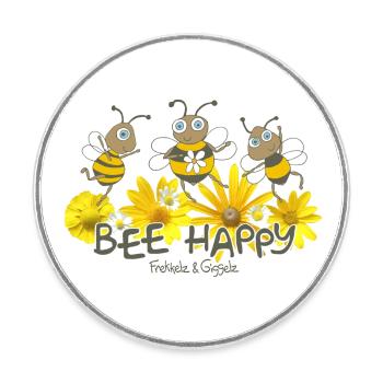 Bee Happy - Round  fridge magnet - white - Front