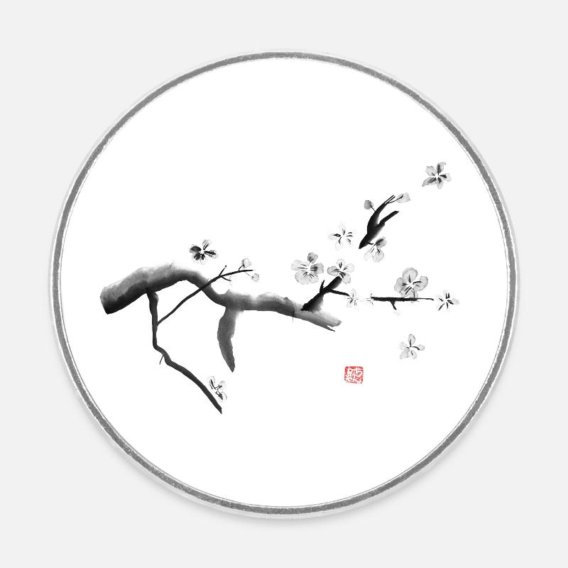 Sakura, les fleurs de cerisier - Magnet rond - blanc