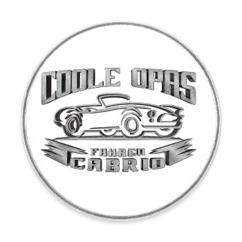 Coole Opas Cabrio - Runder Kühlschrankmagnet - Weiß - Vorne