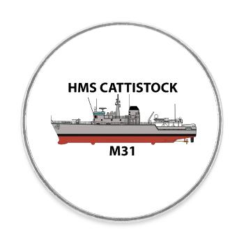 HMS CATTISTOCK - M31 - HUNT CLASS MINEHUNTER - Round  fridge magnet - white - Front