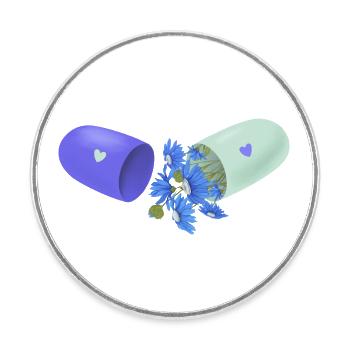 Blumen-Pille - Runder Kühlschrankmagnet - Weiß - Vorne