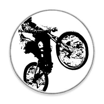 Mountain biker making a wheelie. - Round  fridge magnet - white - Front