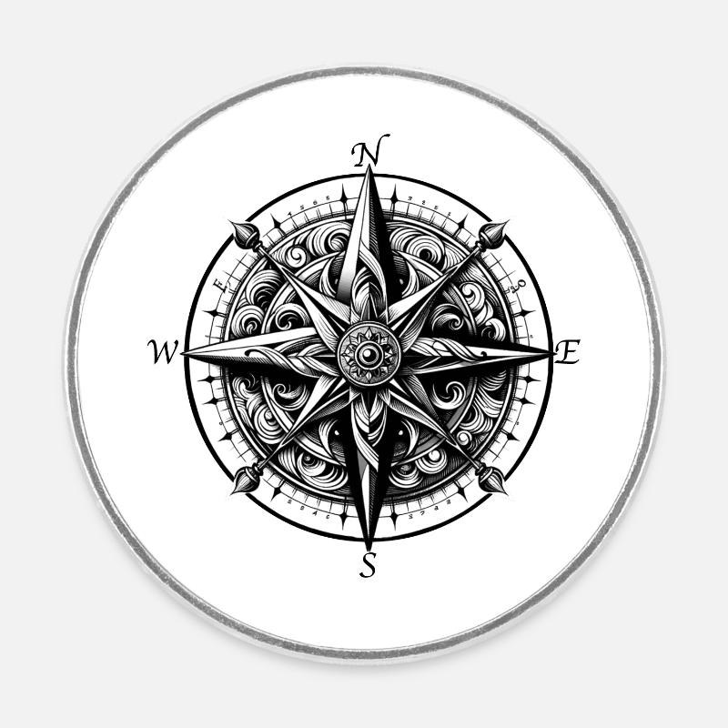 Wind Rose Compass Sailing Bateau capitaine - Magnet rond - blanc