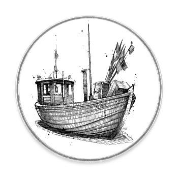 Fischkutter von der Ostsee - Runder Kühlschrankmagnet - Weiß - Vorne