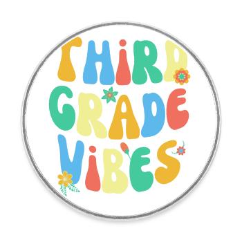 Zurück Zur Schule Dritte Klasse Vibes Bunt Groovy - Runder Kühlschrankmagnet - Weiß - Vorne