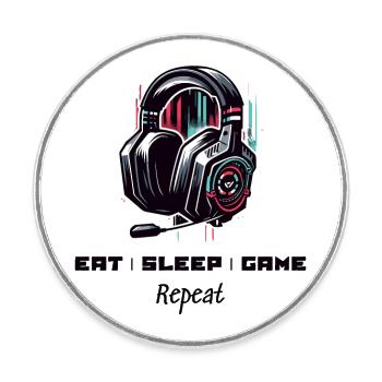 Eat Sleep Game Repeat Gamer Sprüche Shirt - Runder Kühlschrankmagnet - Weiß - Vorne