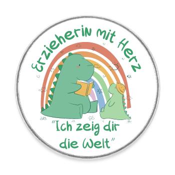Erzieherin mit Herz "Ich zeig dir die Welt" - Runder Kühlschrankmagnet - Weiß - Vorne