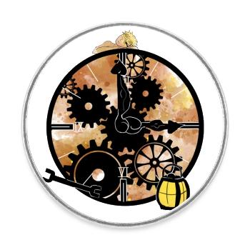 Steampunk Clock with Mechanic - Round  fridge magnet - white - Front