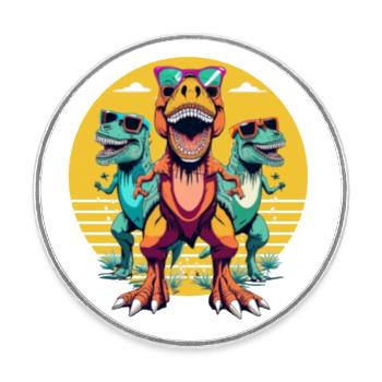 Screaming dinosaurs - Round  fridge magnet - white - Front