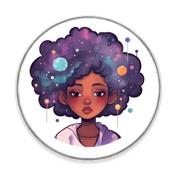 Galaxy Afro Girl - Round  fridge magnet - white - Front