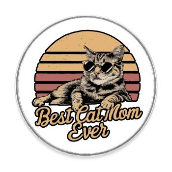 Best Cat Mom ever, Retro Sunset - Round  fridge magnet - white - Front