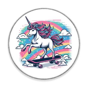 A cheerful unicorn on a skateboard - Round  fridge magnet - white - Front