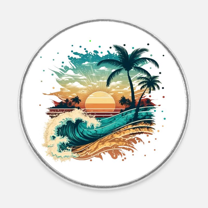 Plage de surf tropicale - Magnet rond - blanc