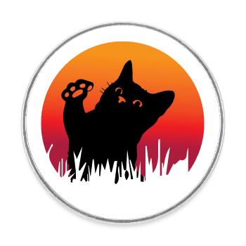 Cute cat - black cat - Round  fridge magnet - white - Front