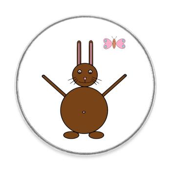 Brauner Hase & rosa/blauer Schmetterling - Runder Kühlschrankmagnet - Weiß - Vorne