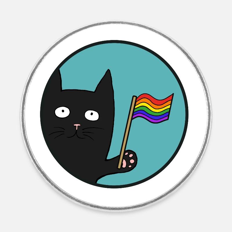 Chat Black Pride - Magnet rond - blanc