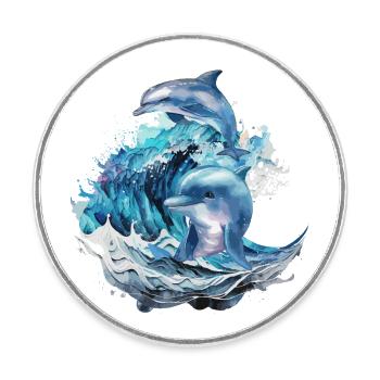 Dolphins in the surf - Round  fridge magnet - white - Front