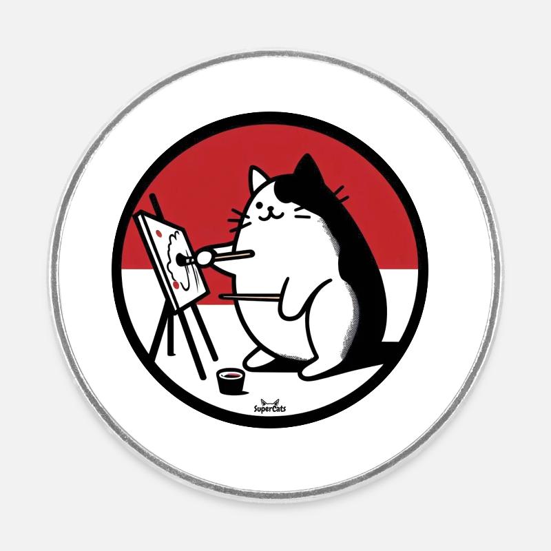 Cat Painter - Round  fridge magnet - white